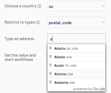 Selecting a post code in the US