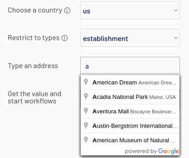 Selecting an establishement in the US